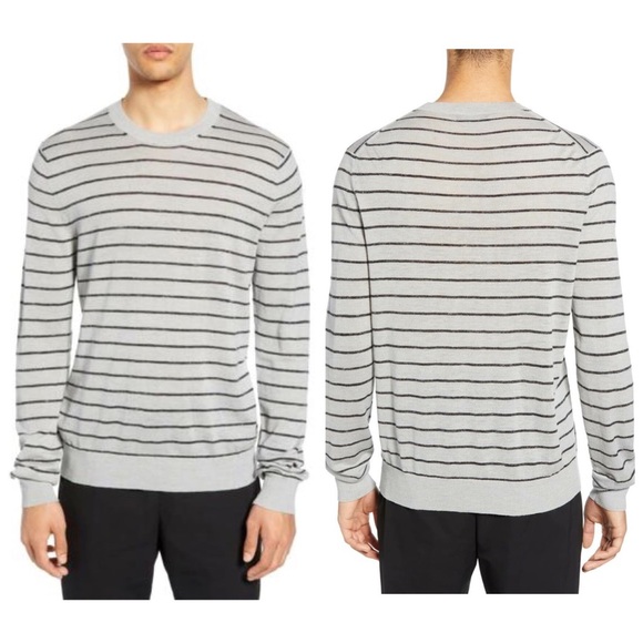 Vince Mens Stripe Crewneck Wool & Linen Sweater Medium Heather Grey Blue $225 - Picture 12 of 12
